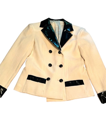 CHANEL Ivory Wool Black Patent Trim JACKET  Women's RARE Blazer COMING SOON