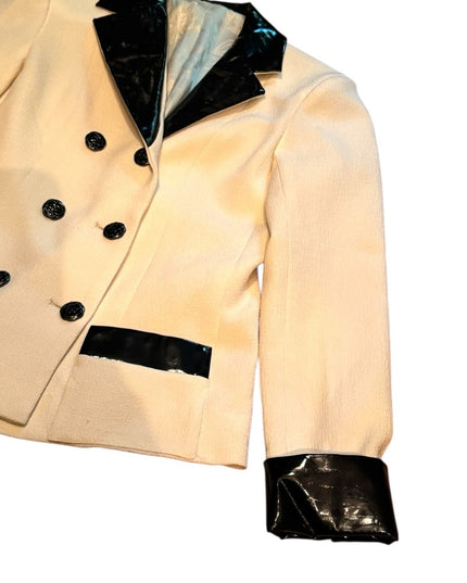 CHANEL Ivory Wool Black Patent Trim JACKET  Women's RARE Blazer COMING SOON