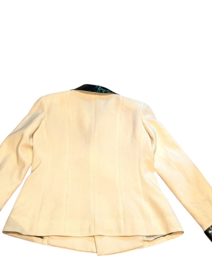 CHANEL Ivory Wool Black Patent Trim JACKET  Women's RARE Blazer COMING SOON