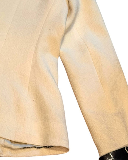 CHANEL Ivory Wool Black Patent Trim JACKET  Women's RARE Blazer COMING SOON