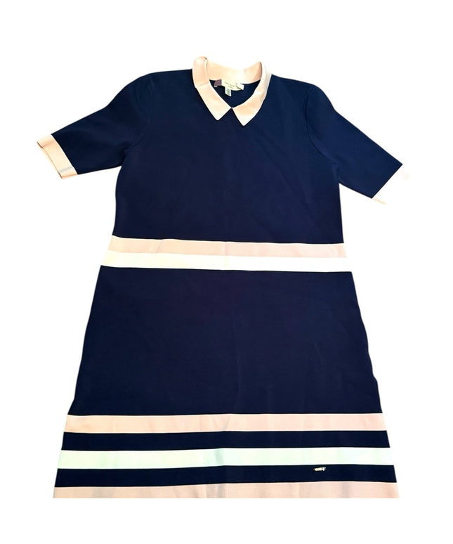 TED BAKER NWOT Navy and Cream pink stripe dress