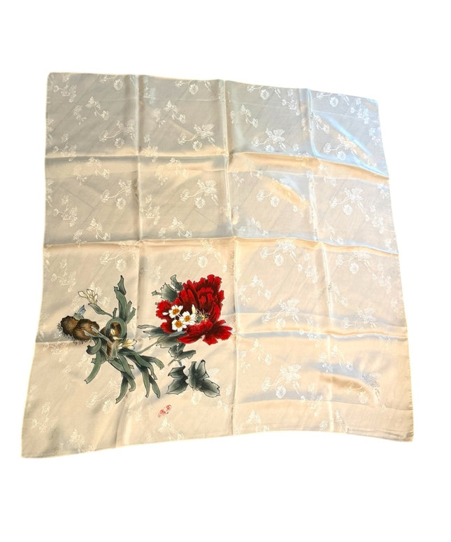 Stunning NWOT Floral Silk Scarf with Red and White Design Japan
