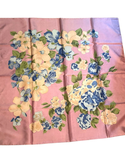 Vintsge Stunning SiLK THAI Floral Pink and Blue Scarf Flowers