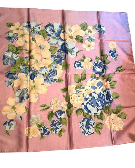 Vintsge Stunning SiLK THAI Floral Pink and Blue Scarf Flowers