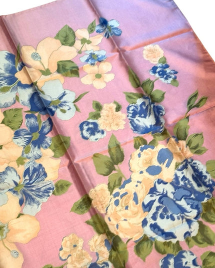 Vintsge Stunning SiLK THAI Floral Pink and Blue Scarf Flowers