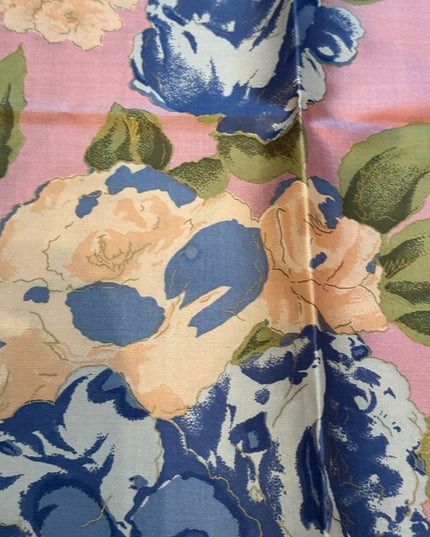 Vintsge Stunning SiLK THAI Floral Pink and Blue Scarf Flowers