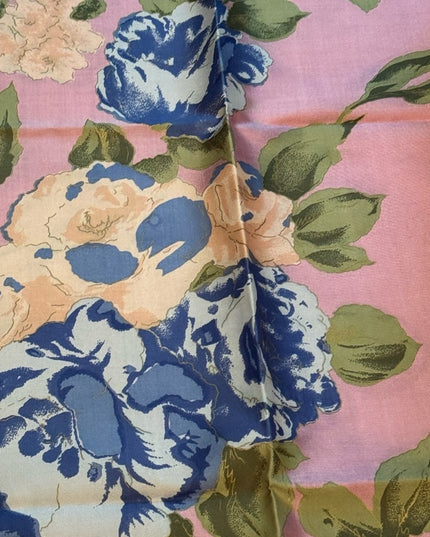 Vintsge Stunning SiLK THAI Floral Pink and Blue Scarf Flowers