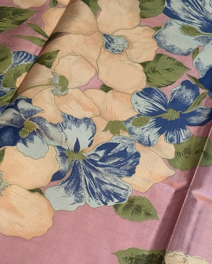 Vintsge Stunning SiLK THAI Floral Pink and Blue Scarf Flowers
