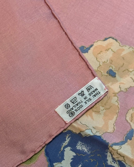 Vintsge Stunning SiLK THAI Floral Pink and Blue Scarf Flowers