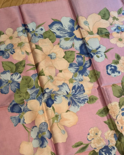 Vintsge Stunning SiLK THAI Floral Pink and Blue Scarf Flowers