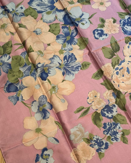 Vintsge Stunning SiLK THAI Floral Pink and Blue Scarf Flowers