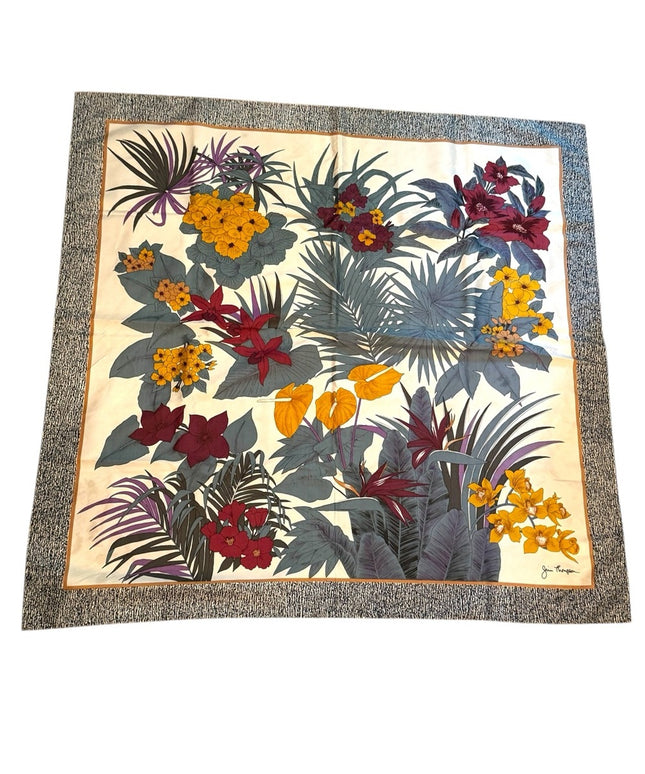 Stunnimg JIM THOMPSON Floral Silk Scarf with Multicolor Design
