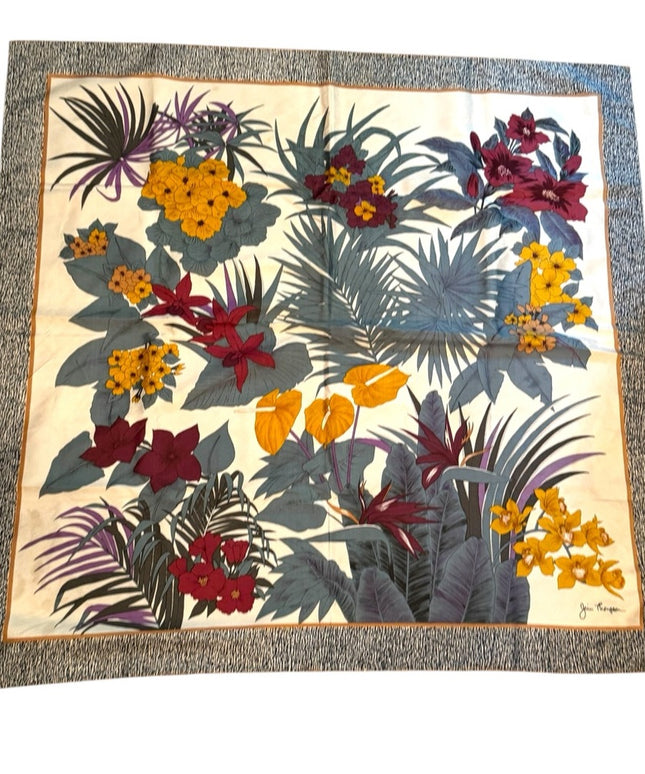 Stunnimg JIM THOMPSON Floral Silk Scarf with Multicolor Design