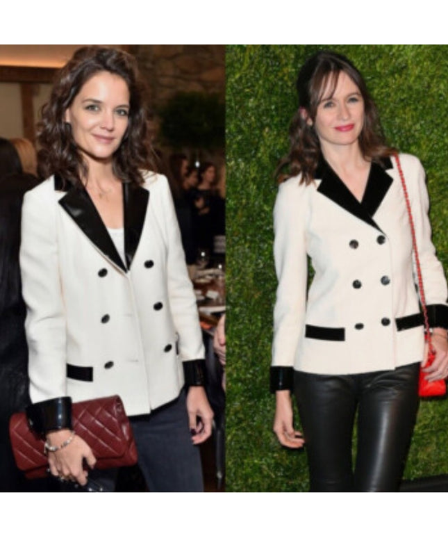 CHANEL Ivory Wool Black Patent Trim JACKET  Women's RARE Blazer COMING SOON