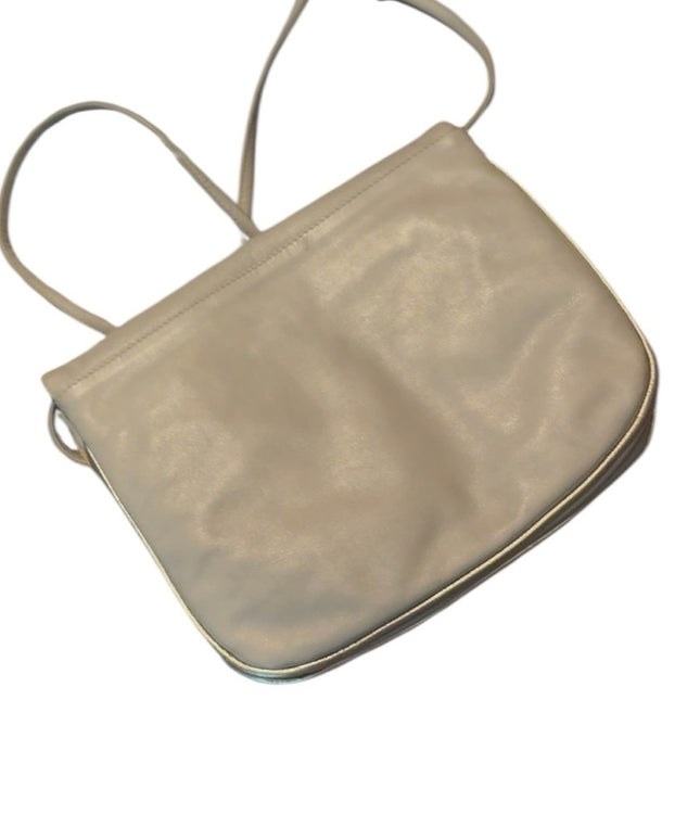 Elegant Vintage Gray Leather Shoulder Bag with silver accent