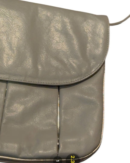 Elegant Vintage Gray Leather Shoulder Bag with silver accent