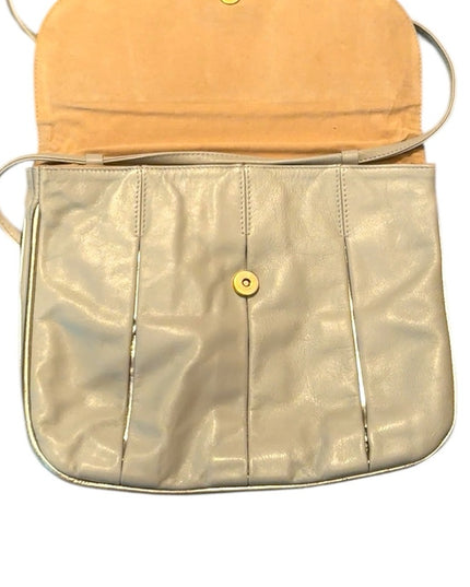 Elegant Vintage Gray Leather Shoulder Bag with silver accent