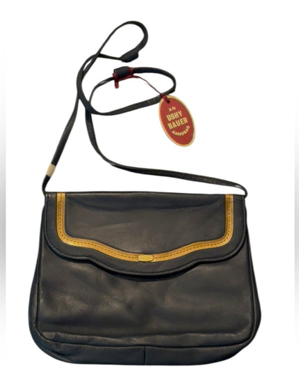Luxury Ushy Bauer Blue and Gold Women's Leather Shoulder Bag