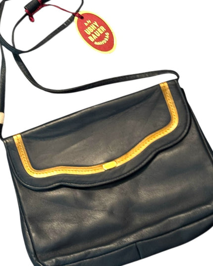 Luxury Ushy Bauer Blue and Gold Women's Leather Shoulder Bag