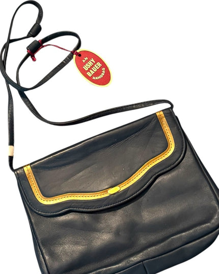 Luxury Ushy Bauer Blue and Gold Women's Leather Shoulder Bag