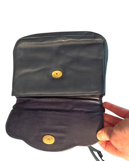 Luxury Ushy Bauer Blue and Gold Women's Leather Shoulder Bag