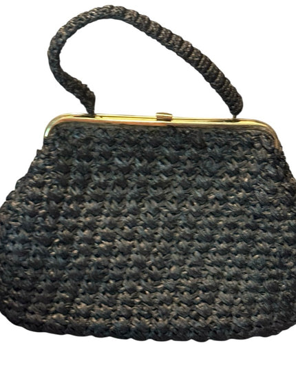 Elegant Vintage Black Woven Straw 1950s Handbag LG