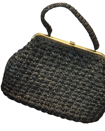 Elegant Vintage Black Woven Straw 1950s Handbag LG