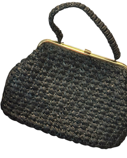 Elegant Vintage Black Woven Straw 1950s Handbag LG