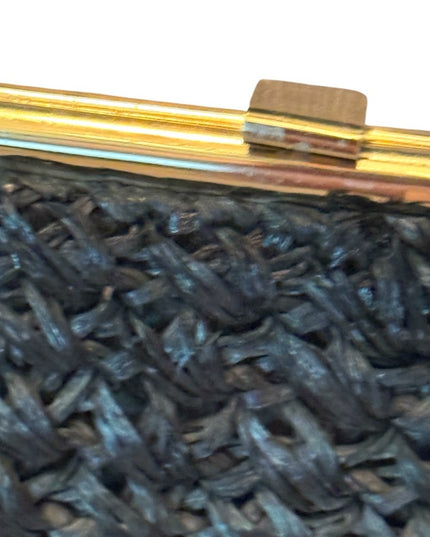 Elegant Vintage Black Woven Straw 1950s Handbag LG