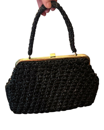 Elegant Vintage Black Woven Straw 1950s Handbag LG