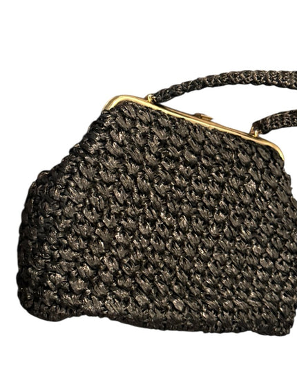 Elegant Vintage Black Woven Straw 1950s Handbag LG