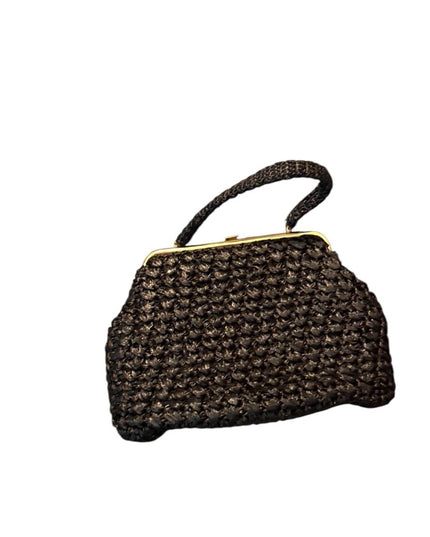 Elegant Vintage Black Woven Straw 1950s Handbag LG