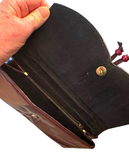 Elegant Vintage Leather Burgundy Clutch