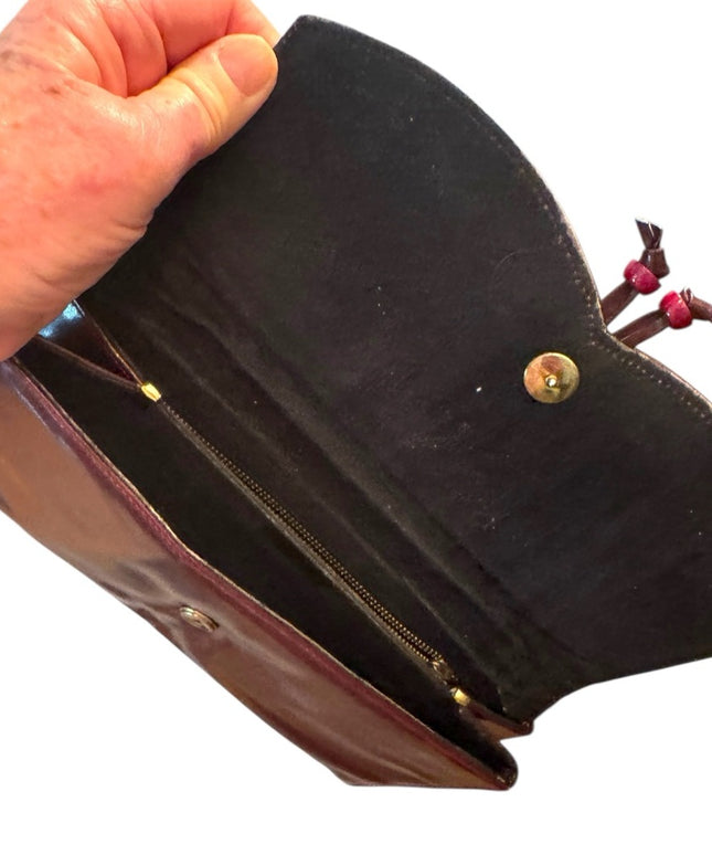 Elegant Vintage Leather Burgundy Clutch