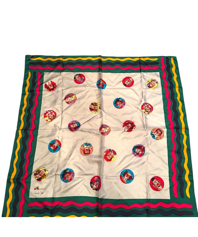 Thierry Tissot CLOWN Colorful Art Silk Scarf Vintage Circus Oversized