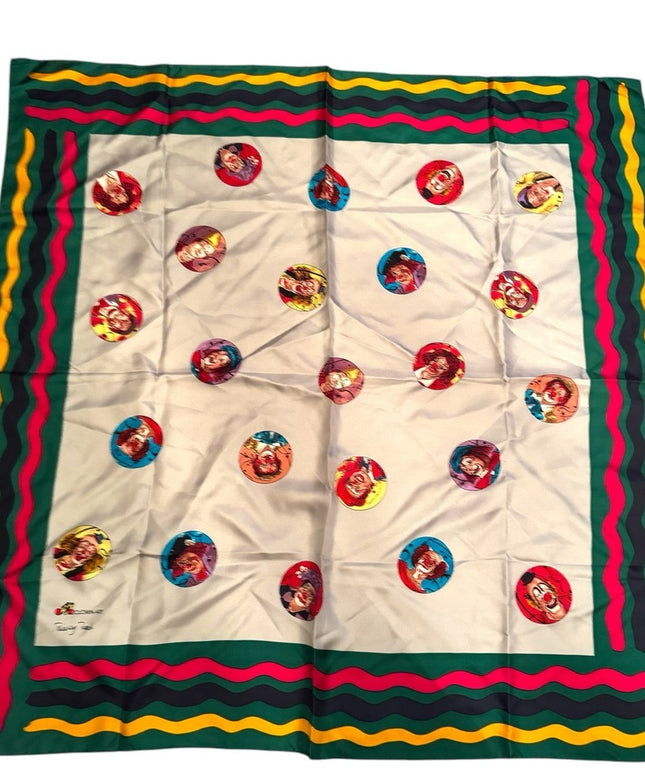 Thierry Tissot CLOWN Colorful Art Silk Scarf Vintage Circus Oversized