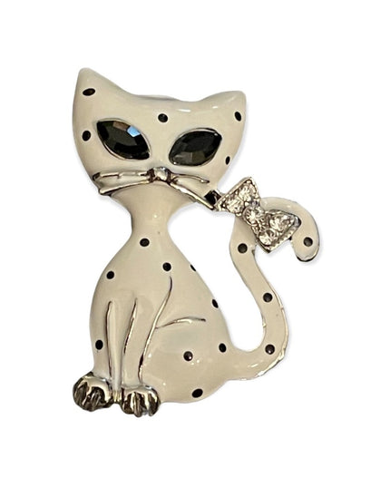 White Enameled pretty kitty cat broocb