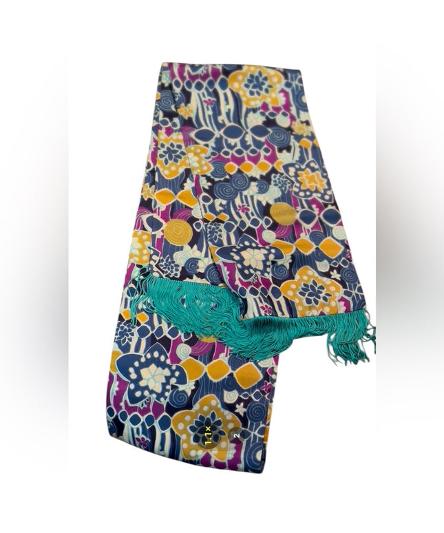 Colorful Vintage Floral Patterned Scarf with Fringe