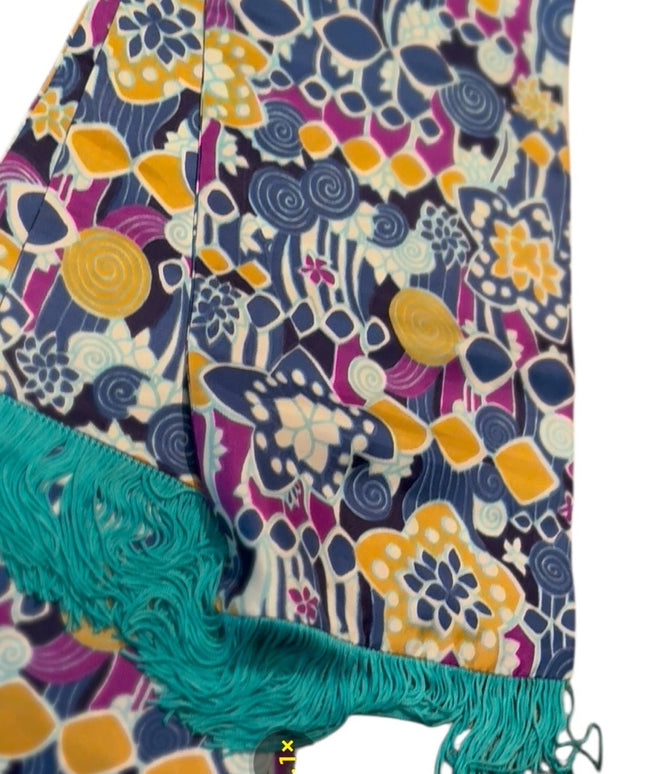 Colorful Vintage Floral Patterned Scarf with Fringe