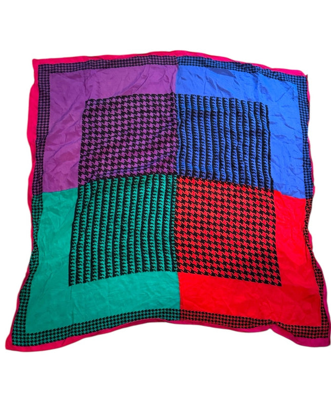 Colorful Vintage Liz Claiborne Silk Geometric Herringbone 1980s Scarf