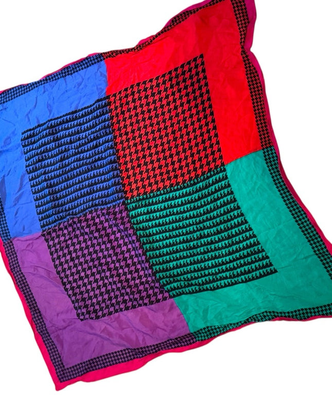 Colorful Vintage Liz Claiborne Silk Geometric Herringbone 1980s Scarf