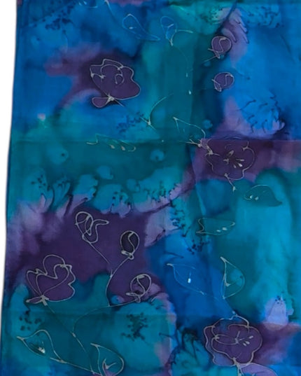 Hanmade dyed SILK Blue and Purple Floral Scarf