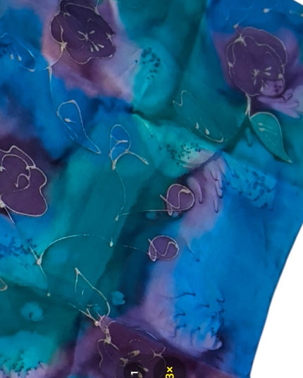 Hanmade dyed SILK Blue and Purple Floral Scarf