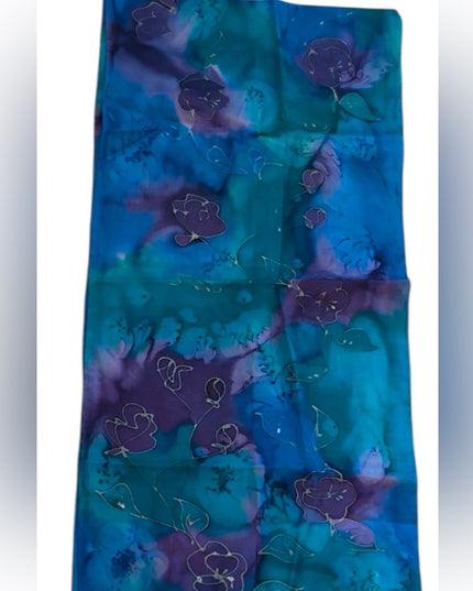Hanmade dyed SILK Blue and Purple Floral Scarf