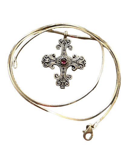Vintage sterling silver 925 Taxco Mexico TN33 Garnet ornate cross chain …