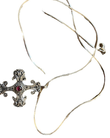 Vintage sterling silver 925 Taxco Mexico TN33 Garnet ornate cross chain …