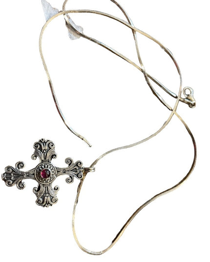 Vintage sterling silver 925 Taxco Mexico TN33 Garnet ornate cross chain …