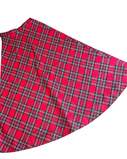 - Vintage 1970s Plaid Red flared long full A Skirt Mid Century Wool