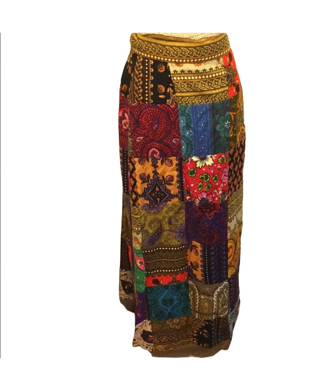 Vintage Angora Patchwork France Creeds Wrap skirt BOHO