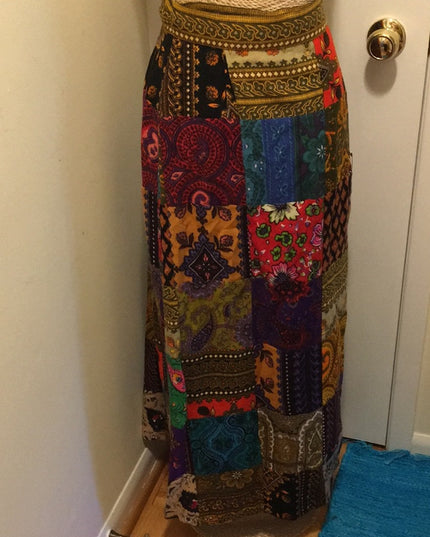 Vintage Angora Patchwork France Creeds Wrap skirt BOHO